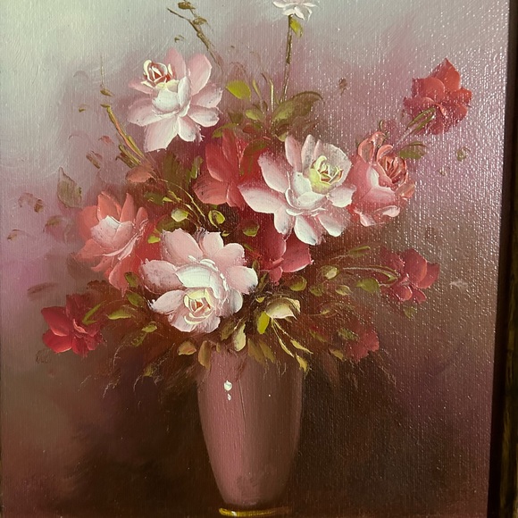 Large Still Life Oil on Canvas Painting of Pink Roses Signed by Robert Cox - Picture 3 of 8